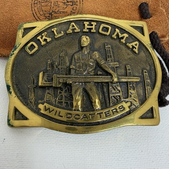 Heritage Mint Oklahoma Oil Patch & Wildcatters Brass Belt Buckles Set w/ Bags & - Picture 3 of 9